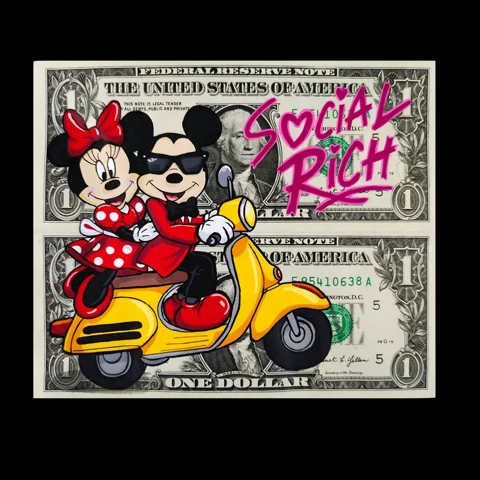 SOCIAL RICH — œuvre peinte sur billets par TOONS RENAISSANCE