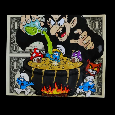 BLUE GOLD — œuvre peinte sur billets par TOONS RENAISSANCE