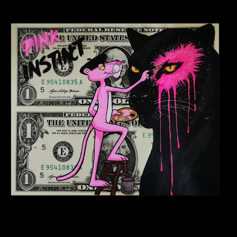 PINK INSTINCT — œuvre peinte sur billets par TOONS RENAISSANCE