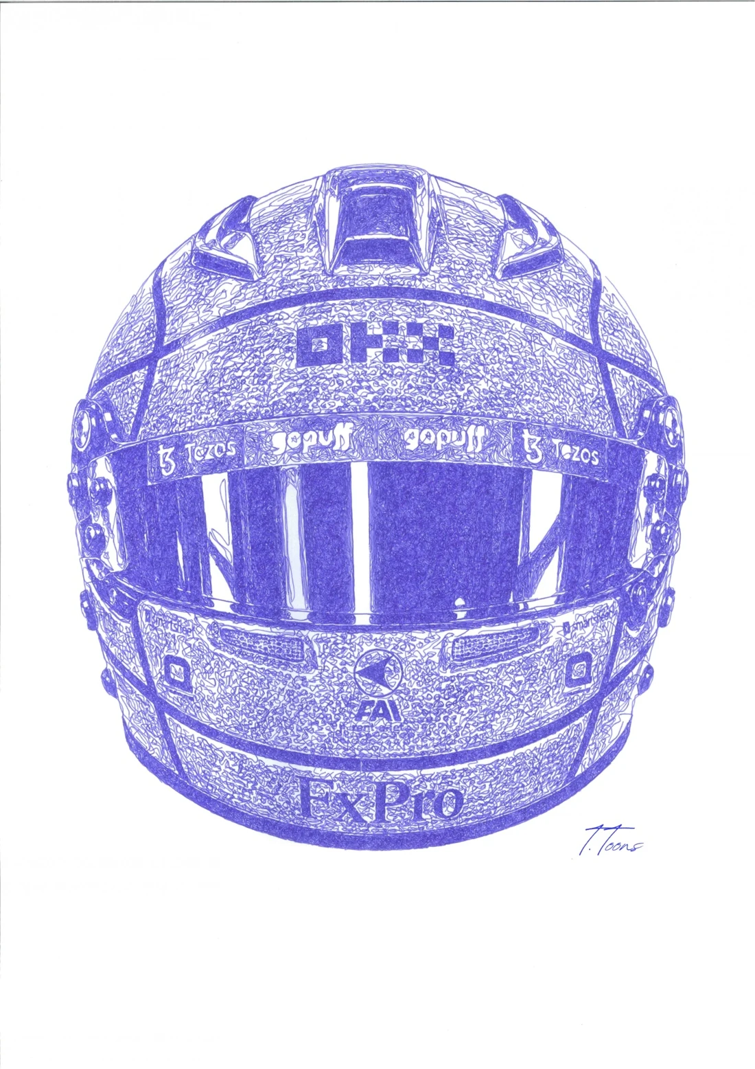 Le casque de Formule 1 de Lando Norris, dessiné en bleu.